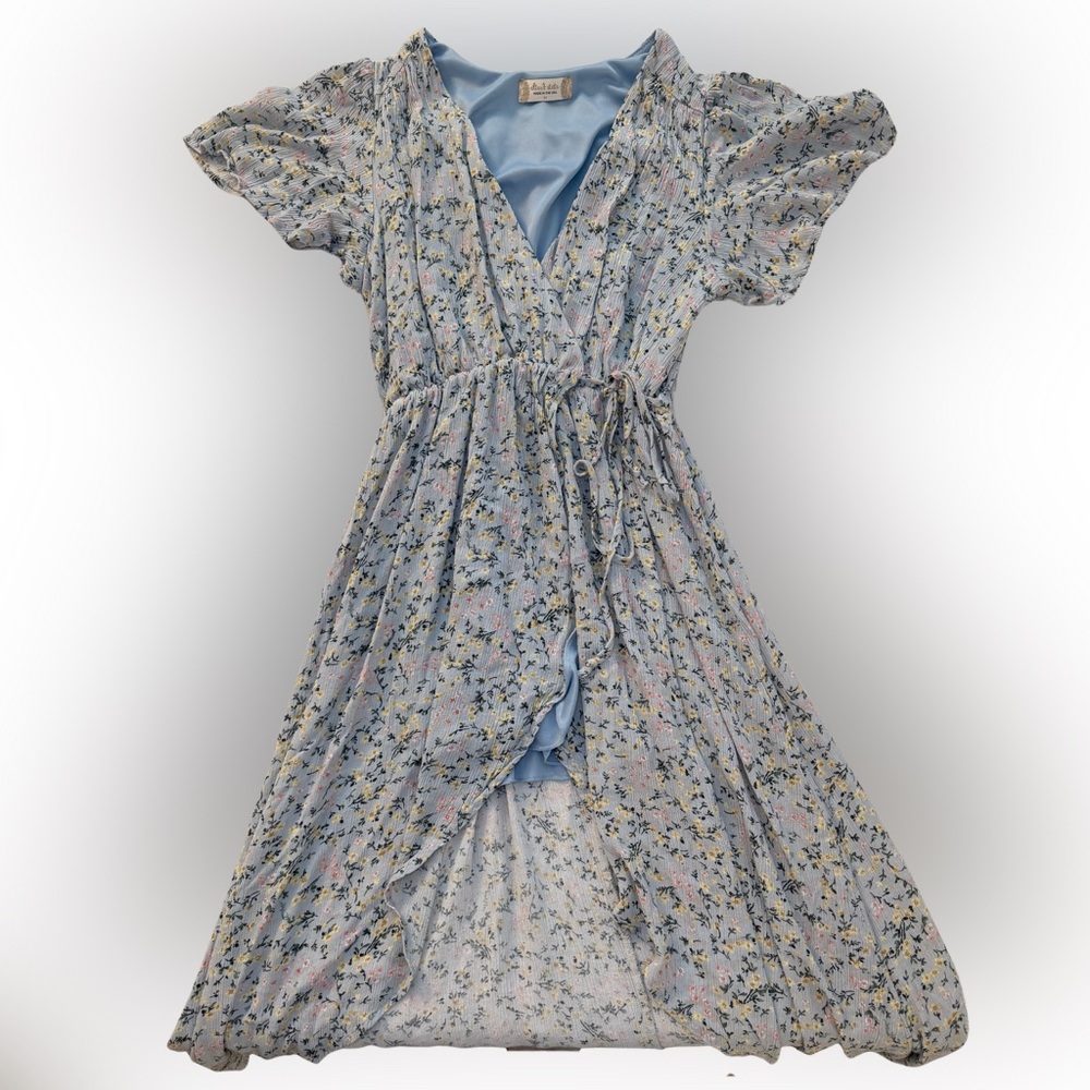 Altar'd State Light Blue Floral High-Low Wrap Dress
